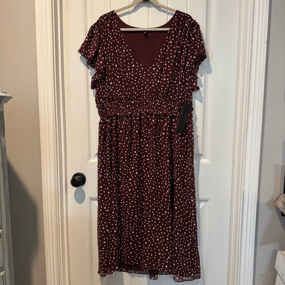Elegant Burgundy Polka Dot Dress Size 3X